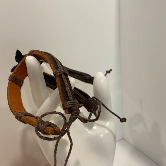 Boho Leather & Cord Butterfly Charm 2 set Bracelets genuine leather brown nature - Picture 8 of 13